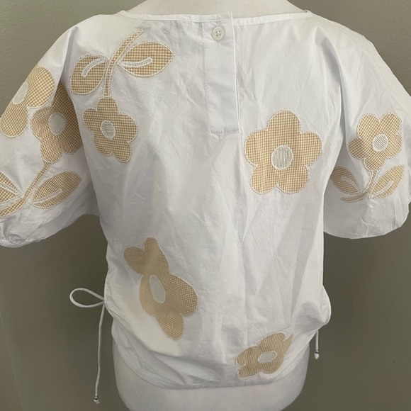 Madewell Embroidered Poplin Puff-Sleeve Cutout Crop Top - Picture 4 of 7